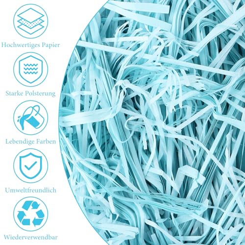 LOLYSIC 2 Stück 500g Blau Raffiabast Geschreddertes Papier, Raffia Füllmaterial Geschenk für Geschenkbox Füllmaterial Geschenk Füllmaterial Geschenkfüllung Papierschnitzel für DIY Party Hamper Füllung