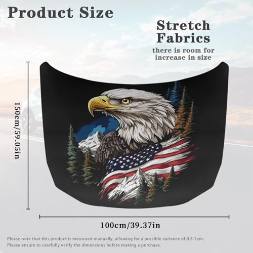 Image of Car Hood Cover Protector American Flag Eagle Design Waterproof Car Hood Wrap Blanket Auto Flag Automotive Exterior Accessories for Sedans SUVs Pickups Trucks Jeeps