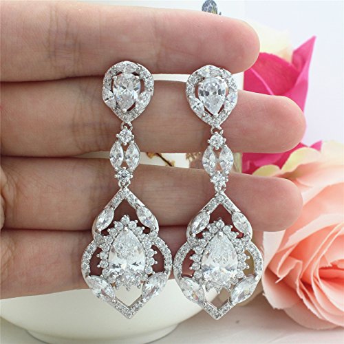 SELOVO Wedding Teardrop Dangle Earrings Silver Tone Vintage Chandelier Earrings Zircon2