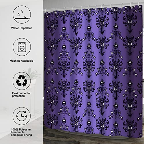 Gixige Haunted Mansion Halloween Shower Curtain, Waterproof Haunted House Bathroom Decor, Spooky Fabric Polyester Set, With 12 Hooks 72 X 72 Purple #TOP1