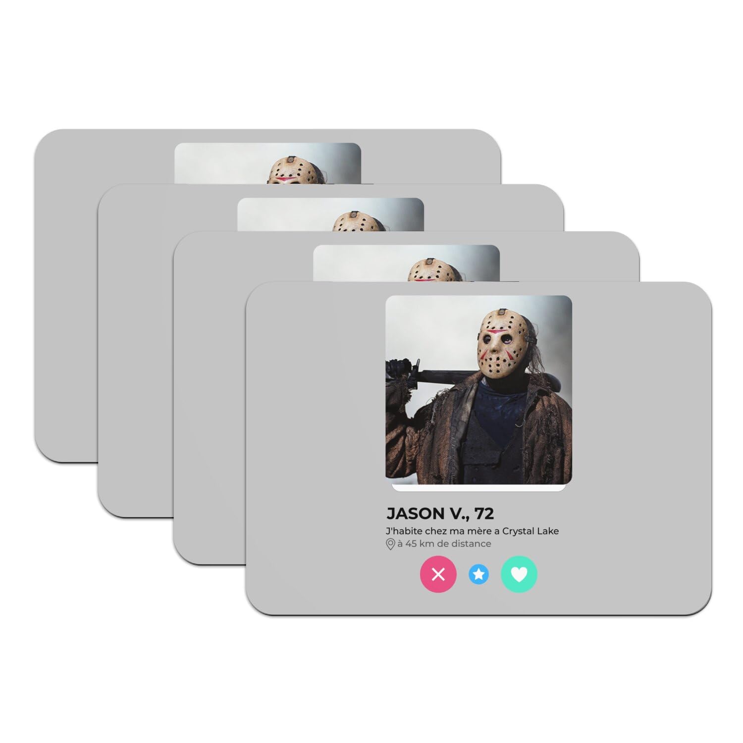 Set de table Jason Voorhees grand format gris tapis de table caoutchouc horreur lot de 4