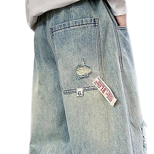 Ripped Jeans for Boys, Baggy Denim Pants, Elastic Waist Loose Trousers with Distressed Design & Pockets3