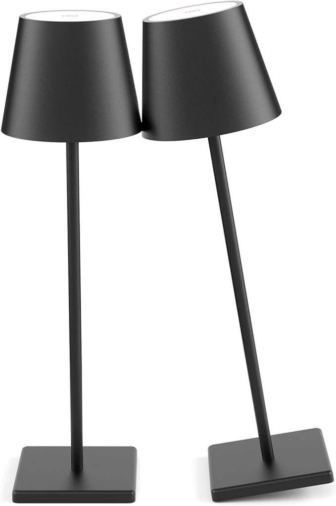 2-Pack LED Cordless Table Lamp, Rechargeable Battery Desk lamp 3W 5500mAh Battery Operated Stepless Dimming Modern Portable Table Light for Restaurant/Bedroom/Outdoor IP54 Waterproof (Off White)