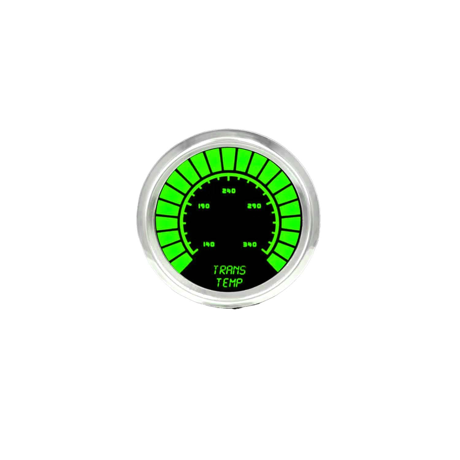 LED Analog Bargraph Transmission Temperature Gauge - 2 1/16" | 160-340°F | Chrome Bezel | Includes Sensor (Green)