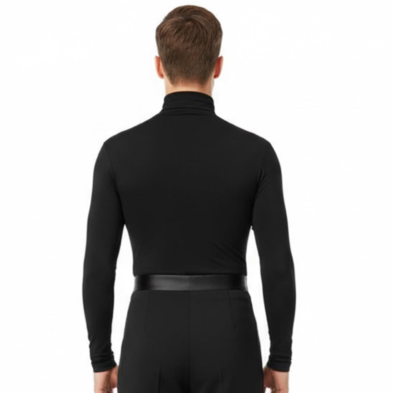 Body Lupetto Uomo Danza – Maniche Lunghe, Tessuto Elasticizzato, Chiusura a Bottoni – Per Latino Americano, Salsa, Samba, Cha Cha – Nero o Bianco – Taglie S-3XL – Made in Italy