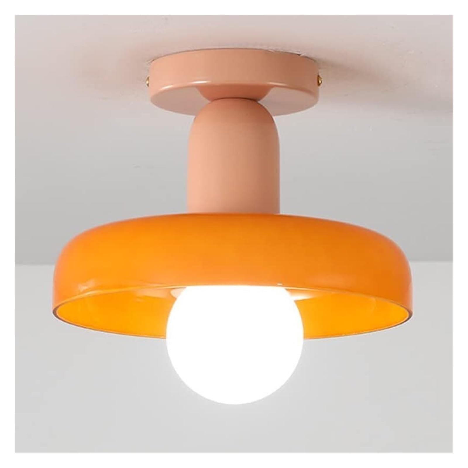KHUKHU Glass Ceiling Light Fixture Mid Century Modern Hallway Light Fixtures Ceiling Glass Farmhouse Ceiling Lamp for Bathroom Kitchen Foyer Entryway Balcony(Orange,+Pink)