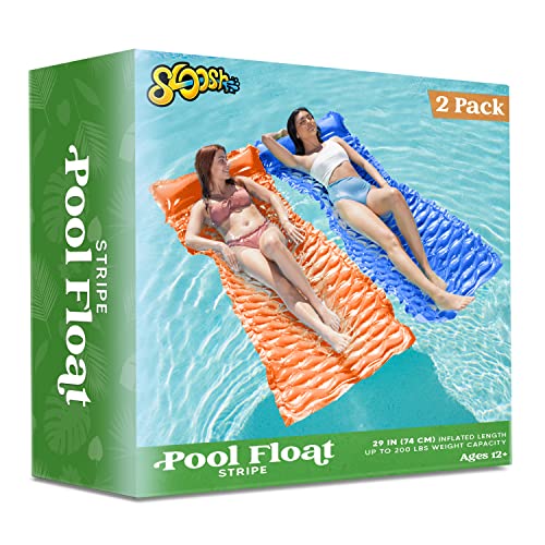 Sloosh Pocket Inflatable Floating Mat Swimming Pool Mattress Pool Mat Float Raft Lounge 2 Pieces(Dark Blue,Orange) #TOP6