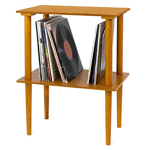 Image of Victrola Wooden Record Stand - Companion Piece for Victrola Music Centre, Holds Over 50 Vinyl Records, Elegant Real Wood Construction, No-Tool Assembly (Oak)