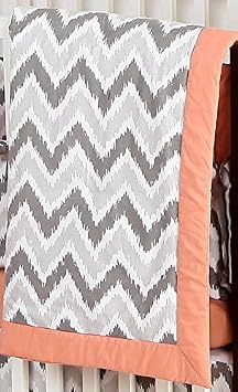 Bacati - Mix N Match Zigzag Ikat Crib Comforter Grey/Coral