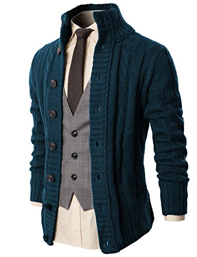 image for H2H Mens HIGH Neck Twisted Knit Cardigan Sweater with Button Details D