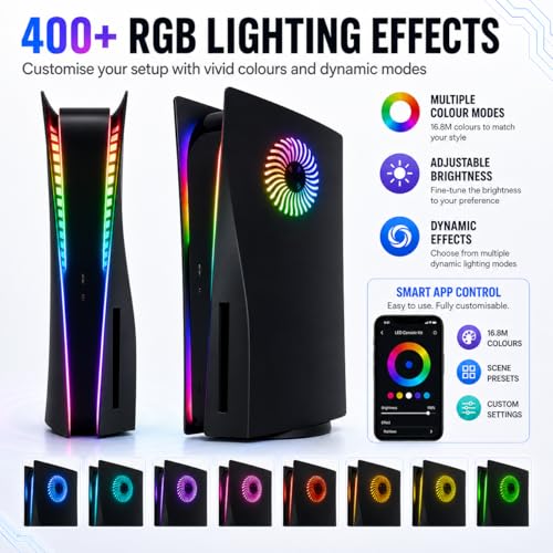 Image of LED Faceplate for PS5 Disc Edition Side Shell Plates PlayStation 5 Original Disc Console Cover with RGB Lighting Custom Design Anti-Scratch Dust Protection Replacement Shell