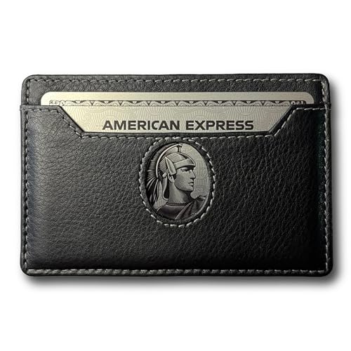 2 Card Minimalist Wallet for Men & Women - Genuine Leather Ultra Thin Black Credit Card Holder - Compatible with American Express Platinum