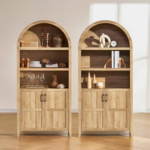 mopio Lauren 77.4" Tall Arched Cabinet, 5-Tier Arched Bookcase with