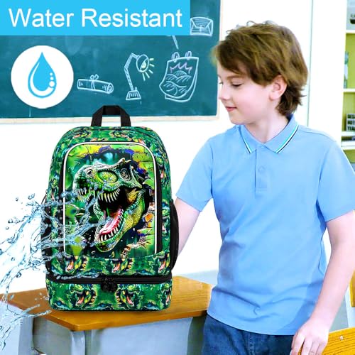Image of 2 In 1 Dinosaur Backpack for Boys, 17 inch School Bookbag with Lunch Box, Kids Backpacks for Elementary Preschool Kindergarten (Green)