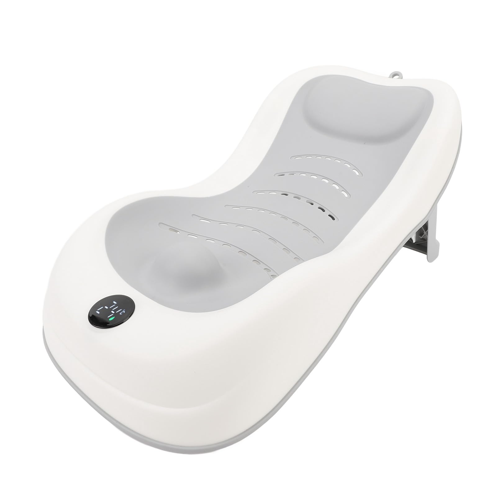 Vaschetta da Bagno per Neonati, Seggiolino da Bagno per Neonati con Rilevamento Intelligente della Temperatura Antiscivolo, Supporto da Pieghevole con Termometro per e Bambini Piccoli (GREY)