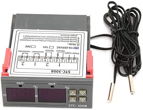STC-3008 Dual LED Digital Display Dual Ntc Probe Dual Temperature Control Adjustable Digital Thermostat Temperature Sensor Controller 12V 24V 110-220V(110-220V)