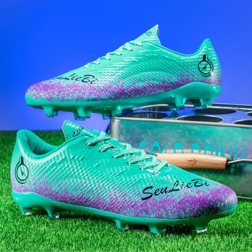 Unitysow Football Boots Men's Astro Turf Trainers Outdoor Football Shoes Kids Teenager Professional Athletics Soccer Shoes Sneakers,Green,11.5 UK - Image 2