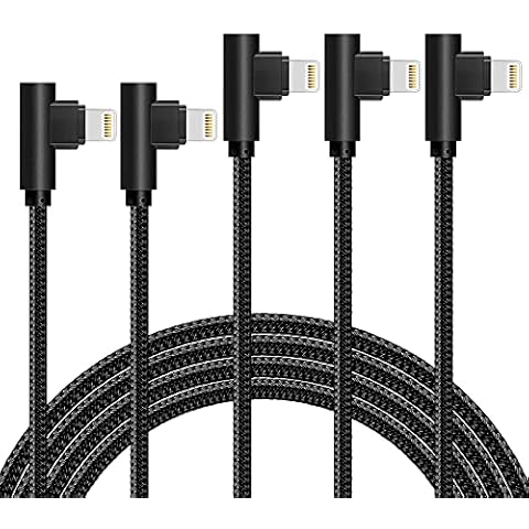 5 Pack(3/6/6/10/10FT) Right Angle Phone Cable Fast Charger Nylon Braided Data Cord 90 Degree Elbow for Game Video Compatible with Compatible with Phone Xs XR X 8 7 6 Plus (Black) Cover