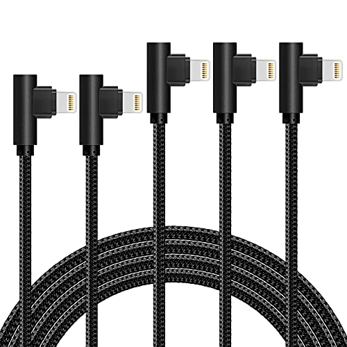iPhone Cable 5 Pack(3/6/6/10/10FT) MFI Certified iPhone Cable Lightning Fast Charger Nylon Braided Data Cord 90 Degree Elbow for Game Video Compatible with iPhone 12 11 Pro Max XR XS Max iPod (Black)