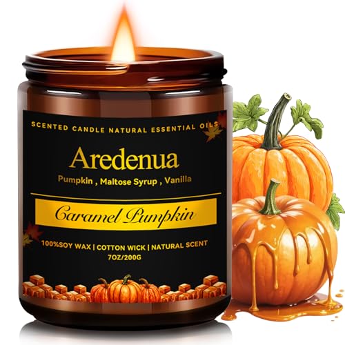 Caramel Pumpkin Candle | Fall Scented Candles, Halloween Pumpkin Candle for Home, Scented Candles for Autumn - 7 OZ Soy Candles for Home Scented - Hal
