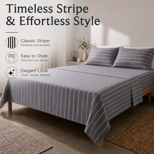 Image of Full Size Striped Sheets, Deep Pocket Soft & Cooling Bed Sheet Set, 4PC