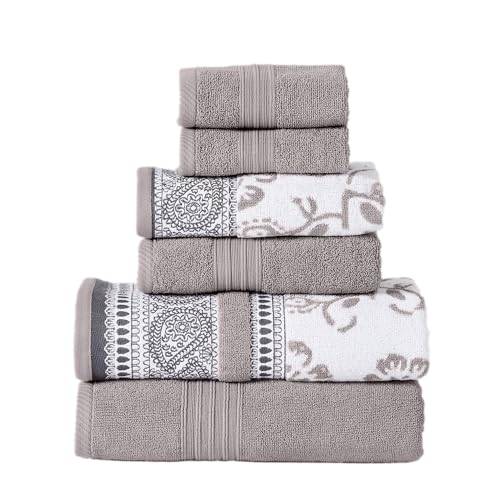 Modern Threads Juego de 6 Piezas: 2 Toallas de Baño, 2 de Mano, 2 Pequeñas - Toallas de Hilo Teñido Jacquard/Liso, Ophelia Fawn