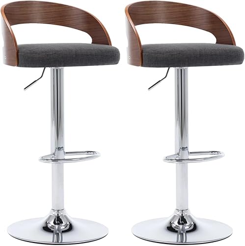 Miniatura 2 de Juego de 2 taburetes de bar modernos de tela gris oscuro con elevador de gas y giro de 360 grados, taburetes de bar de altura ajustable para cocina,