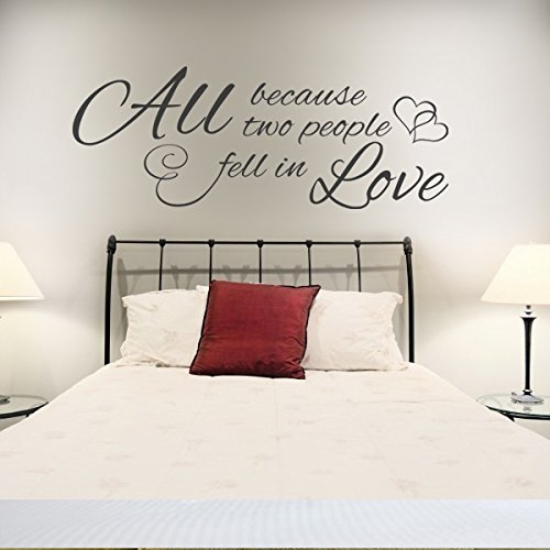 Adesivo Murale Scritta 'All Because Two People Fell In Love' | Vinile Nero Opaco 55,9 Cm | Decorazione Casa