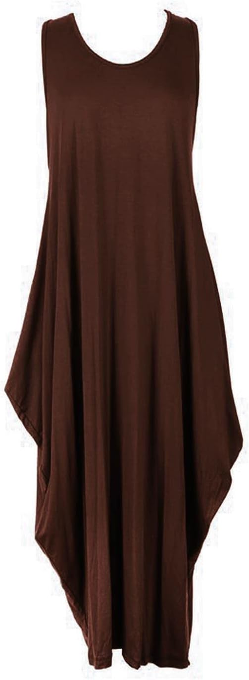 New Women Ladies Italian Lagenlook Tulip Parachute Dress Stretchy Sleeveless Long Tunic Top 8-18