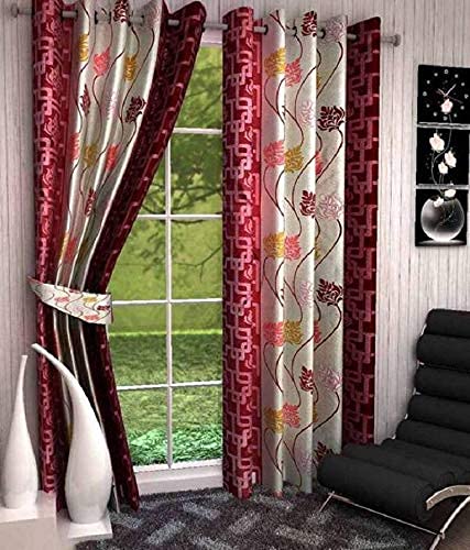 Image of K 2 6 Creations -1 Piece Polyester Alluring Leafy Bedroom Curtain for Long Door (4 x 9 Feet Maroon)