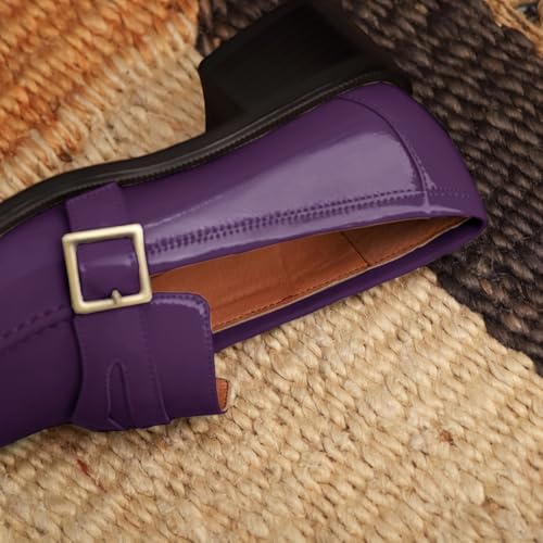 Image of MOOMMO Women Chunky Heel Penny Loafers Square Toe Buckle Slip On Comfort | Office Ladies Loafer Pumps 2 inch Stacked Block Heel Dress Loafers Oxfords Walking Dress Shoes Casual Size 4-11 M US