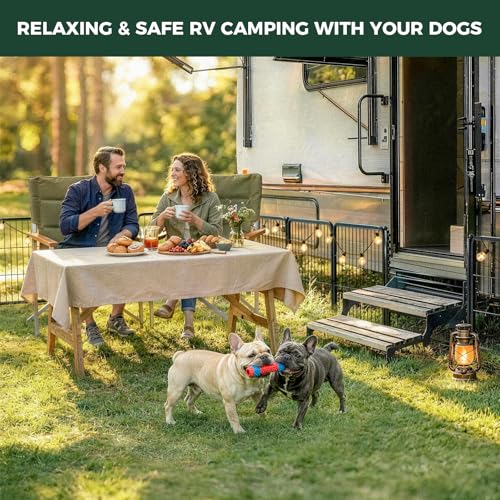 Image of FXW Instant Dog Playpen with RV Step Grid for RV Camping, 24 inch H, 48 Panels | Quick-Setup & Heavy-Duty Play Yard, Helps Close Stair Gaps, Fits 30 inch RV Step Opening, For Puppies & Small Dogs, Patented