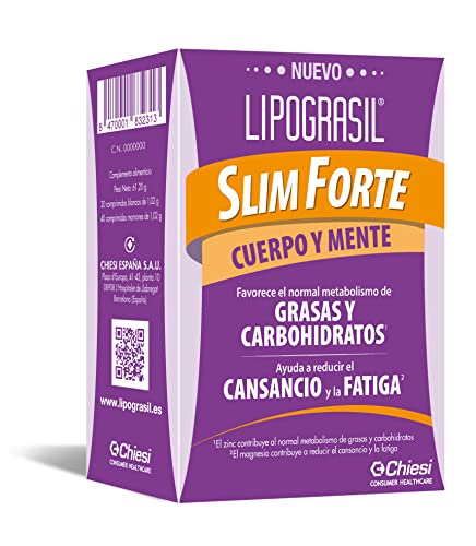 LIPOGRASIL Slim Forte Cuerpo y Mente, Grasas y Carbohidratos, Complemento Alimenticio, Ingredientes Origen Natural, 20+40 Comprimidos