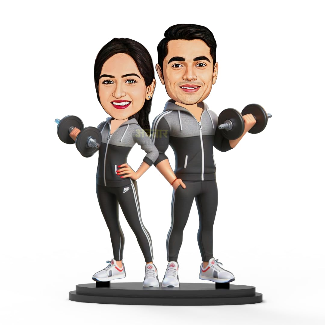 MakerTech Gifting Avataar Studio Personalized Gift for Wife, Husband, Girlfriend, Boyfriend, Friends Character Caricature Photo Frame Unique Design Customized Gift for Friends & Family (Gym Couple)