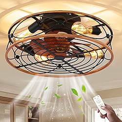 Lampara Ventilador Vintage Ventilador Techo Silencioso con Luz y Mando a Distancia Lámpara de Techo de jaula Retro E27 Plafon de Techo Industrial Vintage candelabro con Ventilador para Sala De Estar Dormitorio Iluminación