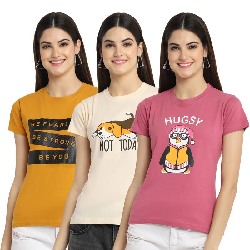Preneum Pure Cotton Printed Casual Women Regular Fit Tshirt Pack of 3 (Medium) – Assorted Colors – SU-28-34-35 – Best Price & Quality – Buy Online Now!