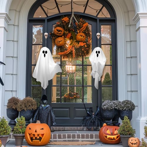 WAFSOOTOO Halloween Light Up Hanging Ghosts Kit, 2 Pack, White - image 6