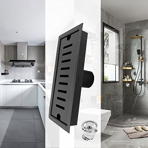 Berlato Shower Floor Drain,Shiny Black Rectangle 7.8In Shower Drain, Stainless Steel Matte Shower Drain Cover Hair Catcher, Removable Bathroom Shower Hair Catcher, Suitable For Balcony,Bathroom,Toilet #TOP4
