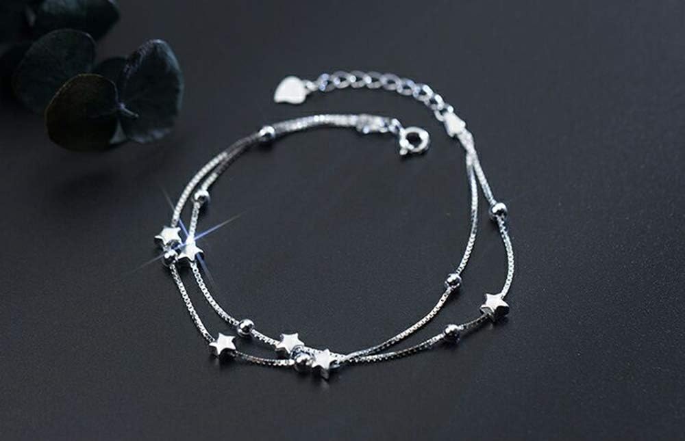 Epoch World Silver Charm Bracelet Jewellery Gift for Women Mini Stars Beaded Double Layered Box Chain Adjustable bracelet bangle - Image 4