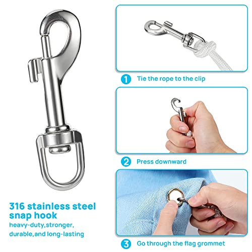 Kahaciyo Flag Pole Parts Kit, Flagpole Hardware Parts- 50 Ft Flag Pole Rope, Flagpole Snaps Hooks, 6" Rope Cleat- Marine Grade 316 Stainless Steel #TOP4