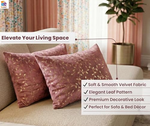 Image of RD TREND Velvet Rectangular 12x18 Inches Cushion Covers Set of 2 | Throw Pillow Covers for Sofa, Bed & Living Room | Perfect for Home Decor Dusty Rose