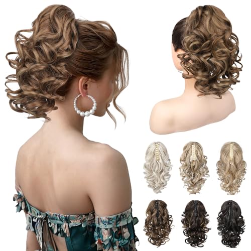 REECHO 12" Ponytail Extension, Classic Loose Curly Wavy Claw Clip
