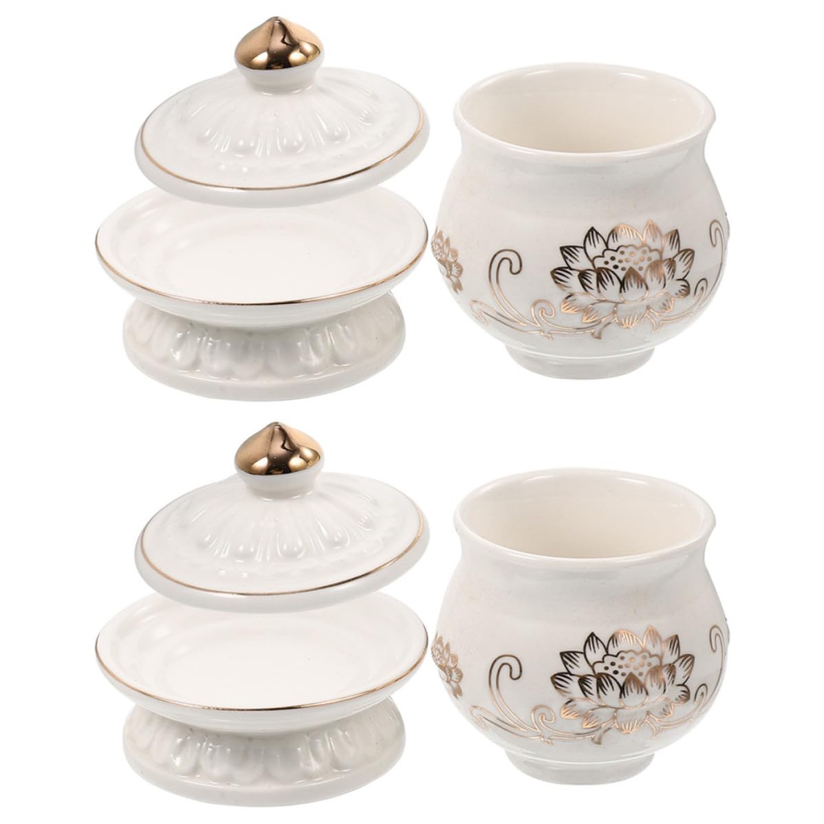 2 Tasses Céramique Blanche Lotus de haute qualité pour décoration salon
