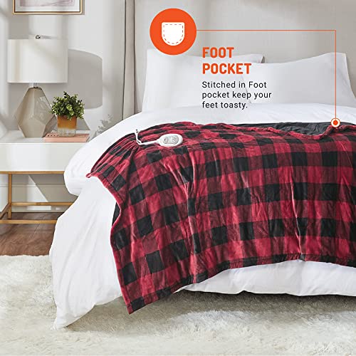 Degrees Of Comfort Electric Throw Blanket Red Plaid 50" X 60" | Lap Electric Blanket - Home, Couch, Gift | 3 Heat Settings W/ 2 Hour Auto Shut Off | Machine Washable #TOP2