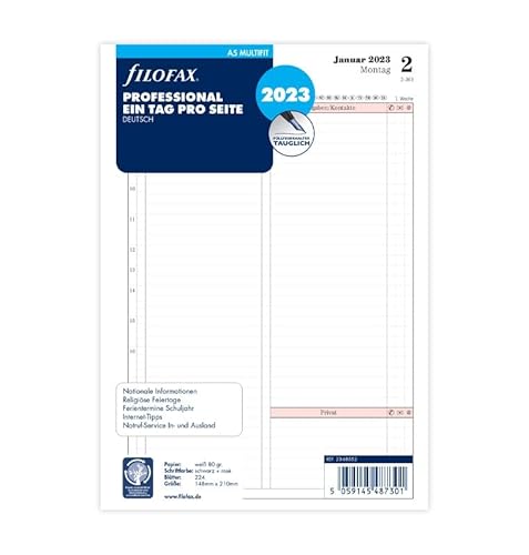 Filofax A5 Professional 1 Tag auf 1 Seite (deutsch)2023