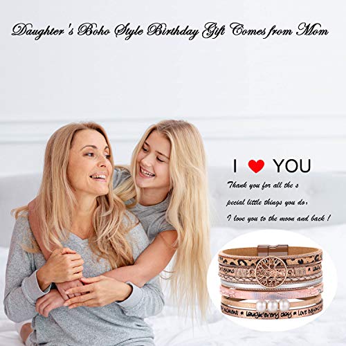 Image of Desimtion Inspirational Tree of Life Boho Leather Wrap Bangle Bracelets for Women, Teen Girl Gifts Trendy Stuff, Fashion Accessories Jewelry Gifts for Women Girls