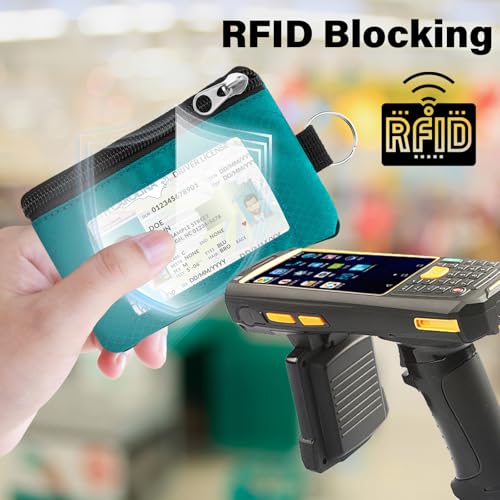 Image of Minimalist RFID Wallet with Lanyard, Multi-Functional ID Case with 2 Zipper Pockets and Key Chain for Men and Women, Tactical Badge Pouch Cards Holder, Coin Purse for Travel - Peacock&Pink