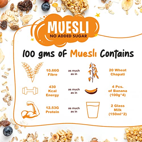 Image of CookGarden No Added Sugar Muesli 400g*Pack of 2 | Breakfast with 89% Whole Grains, Almond+ Seeds | Rich In Fiber, Protein & Energy