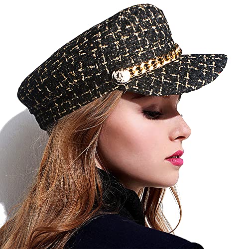 Women Tweed-Plaid-Newsboy Fiddler Cap Classic Cabbie-Berets Hat Winter Fashion Teens Adjustable 55-57Cm (Black) #TOP7