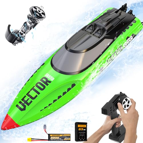Lancha rápida grande de 65 cm (25.6 pulgadas) de alta velocidad con control remoto de 55 km/h 2024 verde brillante nuevo revestimiento anti vuelco integral proporcional competición lancha rápida